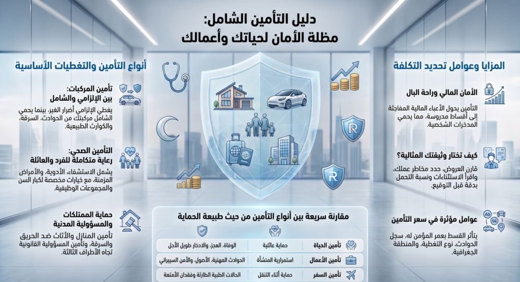 دليل التأمين الشامل يوضح أنواع التأمين الصحي وتأمين المركبات